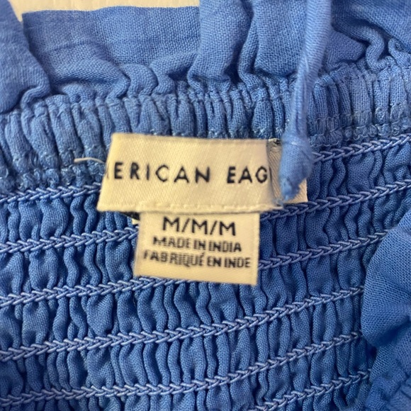 AMERICAN EAGLE blue eyelet peplum crop with puffy sleeves size medium - Picture 5 of 8